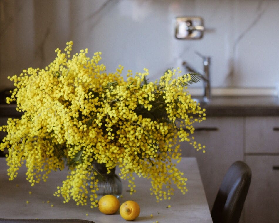 Beautiful yellow flowers in the kitchen